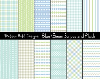 Blue Green Digital Plaids & Stripes