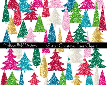 Glitter Effect Christmas Trees Digital Clipart