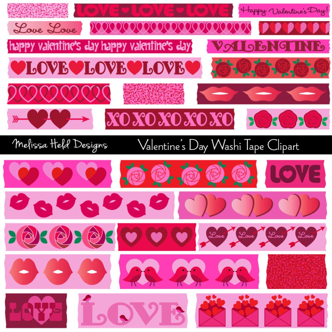 Valentine's Day Washi Tape Clipart Graphic by Melissa Held Designs
