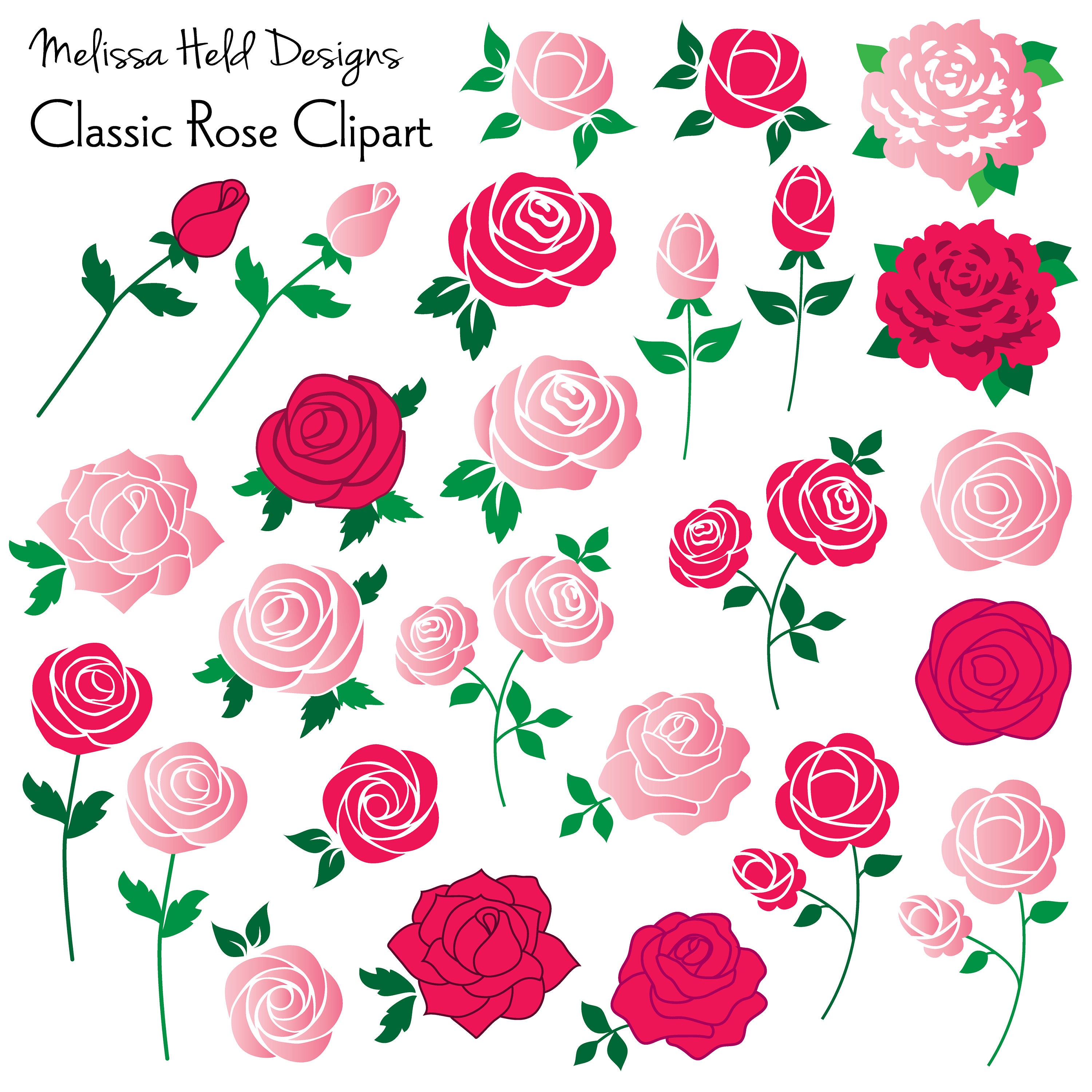 Classic Rose Digital Clipart - Etsy