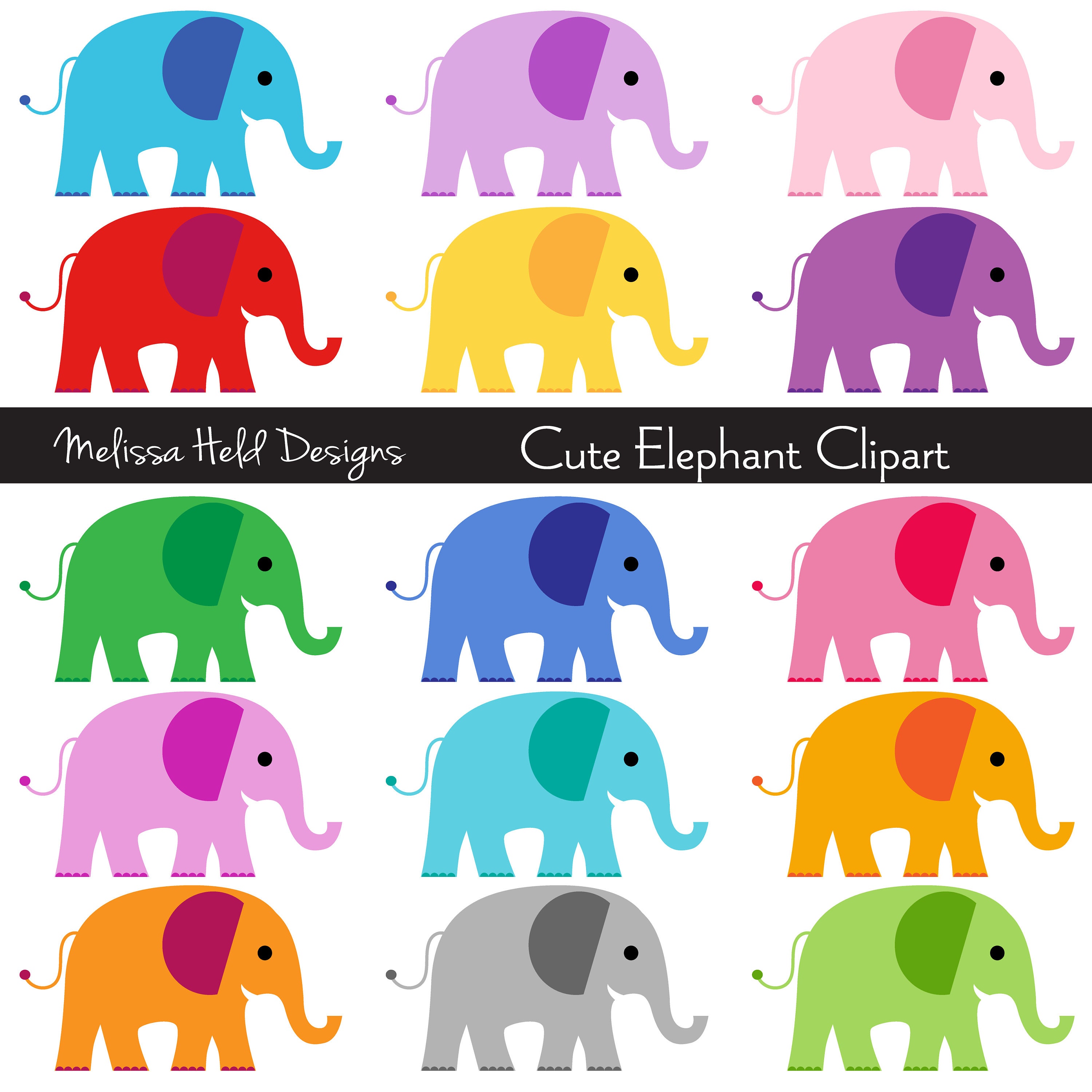Colorful Elephants Clipart