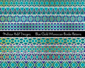 Blue & Gold Moroccan Digital Border Patterns
