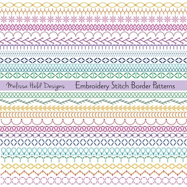 Embroidery Stitch Border Patterns Digital Clipart