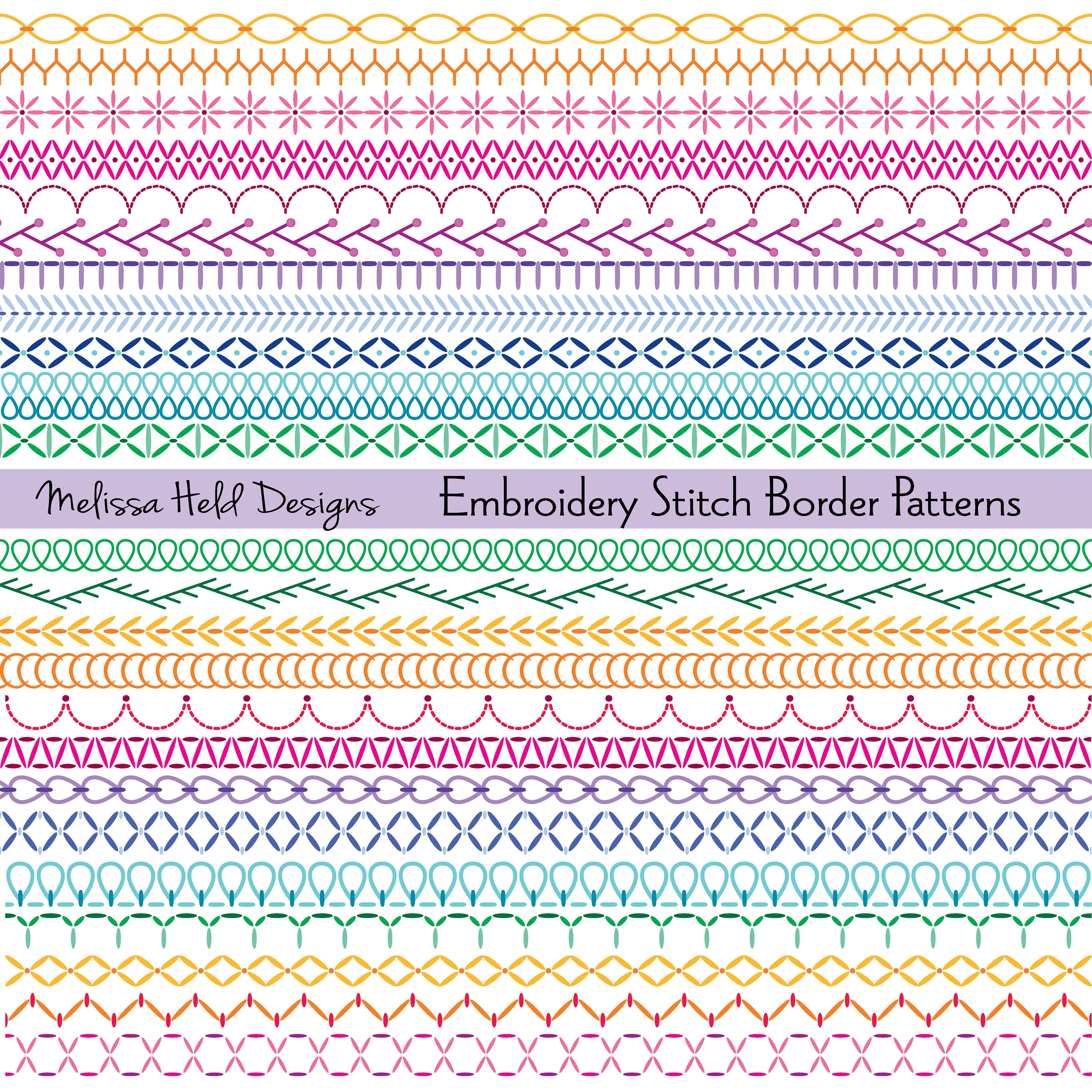 Embroidery Stitch Border Patterns Digital Clipart Etsy UK