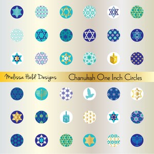 Chanukah One Inch Circles Digital Clipart