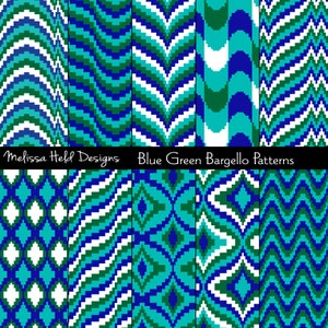 Motifs numériques bleu vert Bargello