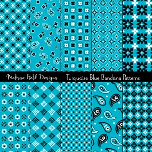 Turquoise Blue Bandana Digital Patterns
