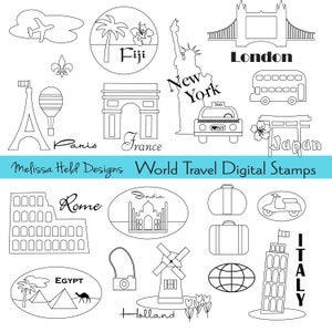 World Travel Digital Stamps Clipart