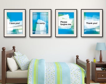 SET van 4 zelfgenezende ho'oponopono-zinnen. Ho'oponopono gebed muurdecoratie. Citaatposters voor mantra-meditatie. Zelfhelende zinnen.