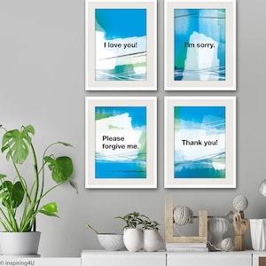 ZESTAW 4 plakatów z cytatami z medytacji Ho'oponopono Mantra. Zdania samouzdrawiające. Dekoracja ścienna. Dekoracja domu. Oferta specjalna (Po-069)