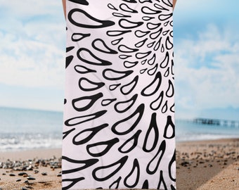 Girl Super Soft Sea Beach Towel. Black and White Texture Cotton Pool Towel. Gift for Her.