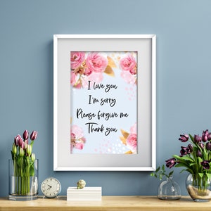 Ho&#39;oponopono prayer. Self-Healing Sentences. Mantra meditation quote. Ho&#39;oponopono Wall Art. Home and office Spiritual wall décor Poster.