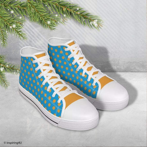 High Top Blue Yellow Polka Dots Shoes. Women s Canvas Shoes With Dots. Cool Pop Art Streetwear Shoes. Unique Spotted Woman Canvas Shoes. Etsy UK