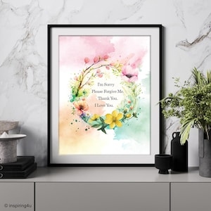 Ho'oponopono Self-Healing Prayer. Inspirational Mantra Floral poster. Hooponopono Hawaiian Prayer. Home & Office Wall Décor. Spiritual Gift.
