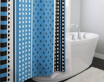 Blue Shower Curtain. Refreshing Bathroom Curtains Graphic Style.