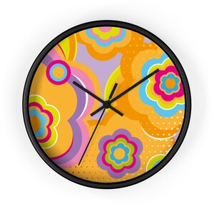 Colorful Flowers Wall Clock . Home decor. Special gift for her.