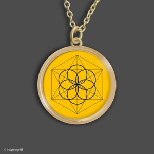 Yellow Seed of Life Necklace. Flower of life mandala Pendant, Single Loop Necklace. Sacred Geometry Necklace Meditation Jewelry Gift for her