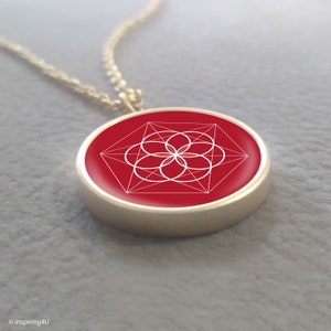 Gold Seed of Life Necklace. Red mandala Pendant with Flower of life, Single Loop Necklace.  Sacred Geometry Necklace, Meditation Jewelry.