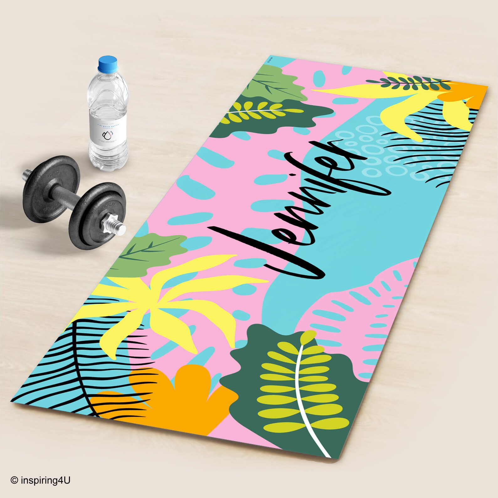 Colorful Personalized Yoga Mat. Custom Name Fitness Mat. Gym, Yoga