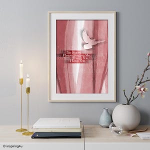 Poster rosso del mantra Ho'oponopono, preghiera hawaiana del mantra Ho'oponopono, stampa decorativa da parete con piccione, preghiera di autoguarigione, regalo spirituale per lei