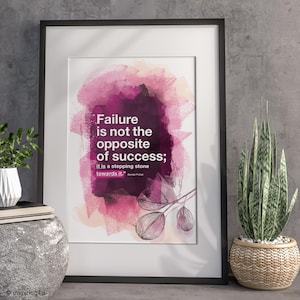 Motivational Quote Wall Art: &quot;Failure Is Not the Opposite of Success&quot;. Inspirational Office Décor. Growth Mindset Poster. Entrepreneur Gift.