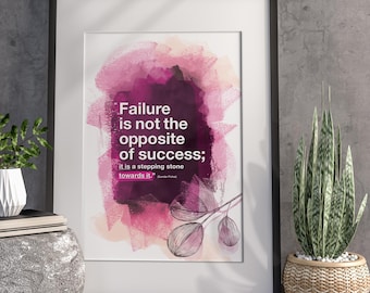 Arte mural con citas motivacionales, impresión "El fracaso es parte del éxito", decoración con mentalidad de crecimiento, inspiración para consultorios de terapia