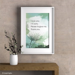 Najlepszy prezent na święta. Ho'oponopono Self-Healing Sentences. Plakat z cytatem z medytacji mantry. Plakaty typograficzne. Dekoracja ścienna do domu i biura.