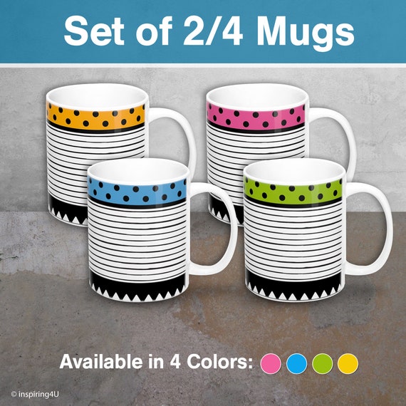SET of 2 or 4 Office Coffee Mugs, Set of Tea Ceramic Mugs, Black White  Stripe Mugs, Geometric Mug, SET of Colorful Ceramic Dots Mug. - Etsy