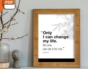 Plakat z inspirującym cytatem do wydrukowania: czarno-biały plakat motywacyjny (do pobrania w wersji cyfrowej).