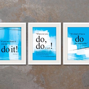 Best unique gift idea, 3 prints SET, Walt Disney you can do it quote posters. Motivational posters Office wall decor. Positive thinking