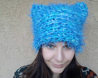 Blue Furry Pussyhat // Kitten Hat // Pussyhat Project // Kitty hat // Cat Ear Hat