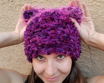 Purple and Pink Furry Pussyhat // Kitten Hat // Pussyhat Project // Kitty hat // Cat Ear Hat