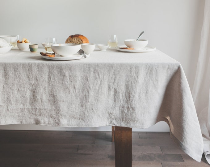 Stonewashed Beige Linen Tablecloth. Neutral Dining Table Cover. Washed Linen Table Cloth. Festive Tablecloth. Eco Linen. Boho Home Decor.