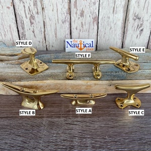 Solid Brass Cleats - Cabinet Handle Hardware - Nautical Wall Hooks, Coat Hanger, Drawer Pull, Marine Boat Dock Chock - 6 Styles