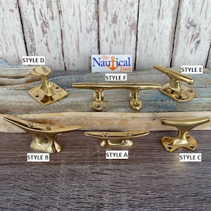 Solid Brass Cleats - Cabinet Handle Hardware - Nautical Wall Hooks, Coat Hanger, Drawer Pull, Marine Boat Dock Chock - 6 Styles