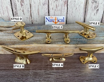 Solid Brass Cleats - Cabinet Handle Hardware - Nautical Wall Hooks, Coat Hanger, Drawer Pull, Marine Boat Dock Chock - 6 Styles