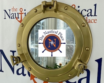 11" Antique Brass Finish Porthole Mirror - Nautical Maritime Wall Decor - Window