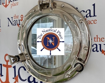 11" Chrome / Silver Finish Porthole Mirror - Nautical Wall Mirror Decor - Port Hole Window - Opens & Closes