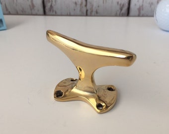 Small Brass Cleat - Nautical Wall Hook - Marine Boat Dock Chock - Hanger Handle - Coat, Hat, Keys - Drawer Pull