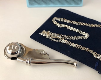 Silver Finish Brass Boatswain Whistle w/ Optional 27" Chain & Bag - Small Bosun Call Pipe - Nautical Necklace - Christmas Gift