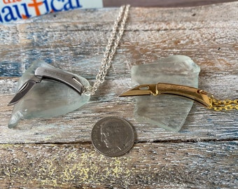 Mini Knife Necklace w/ 27" Brass Chain & Velour Bag - Gold or Silver - Folding Pocket Style Knife Pendant - Knife Gift For Him