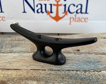 Small Cast Iron Cleat w/ Smooth Black Finish - Nautical Marine Boat Dock Chock - Hanger Handle Hook