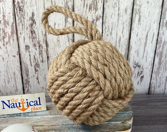 3.5 - 4 Monkey Fist Knot Ball w/ Hanger Loop - Handmade Jute Rope Sailor  Knot - Blue, Natural Tan, White, Gray - Nautical Decor For Bowls