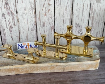 Brass Double Hook Cleat Or Bollard - Nautical Wall Decor - Coat, Hat, Towel Hanger - Drawer Pull - Boat Dock Chock