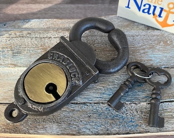 Iron Crab Lock and Keys - Vintage Antique Rustic Style - Old Style Police Padlock - Escape Room Prop