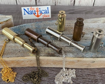 Brass Telescope Necklace - Antique, Silver, Gold Finish w/ Optional 27" Chain & Bag - Miniature Nautical Keychain - Steampunk Gift For Him