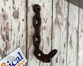 Cast Iron Chain Link Hook - Towel Hanger - Coat, Hat, Key Rack - Decorative Wall Decor - Bathroom Wall Hanger