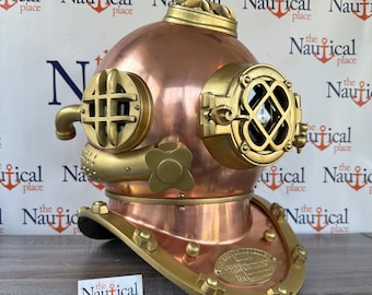 Copper & Antique Brass Finish Diver Helmet, Full Size Mark V Diving Helmet, Navy Diver's, Vintage Nautical Decor