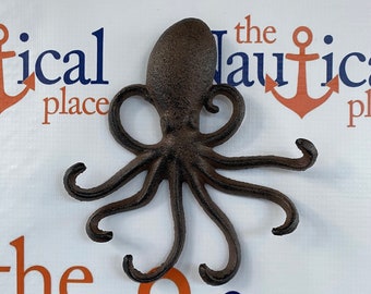 Cast Iron Octopus Wall Hook - Towel Hanger - Coat, Hat, Key Rack - Nautical Beach Bathroom Decor