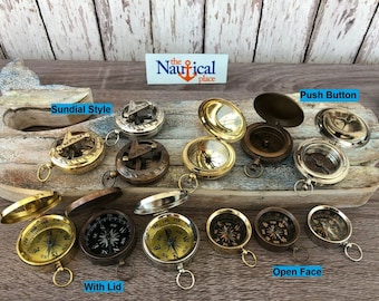 Nautical Sundial Compass Gift Brass Antique Pocket Push Button Sundial Compass.